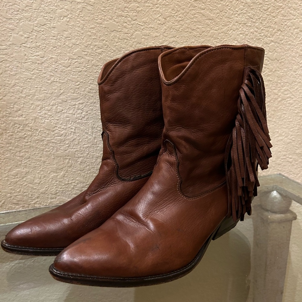 Brown Leather Fringe Ankle Boots